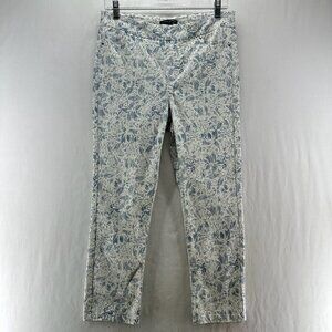 Mario Serrani Floral Pull-On Capri Pants Women M Slim-Straight Floral Blue White